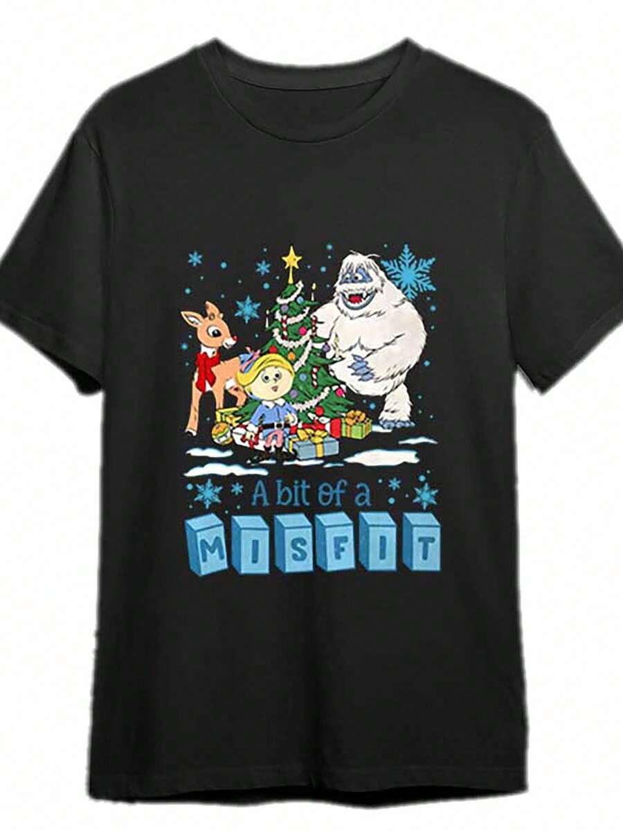Helmy Misfits Funny Men Short Sleeve Printed T-Shirt Collection Black PRlf Shirt, Rudolph Reindeer, Bumblebee Shirt - Black - View 1