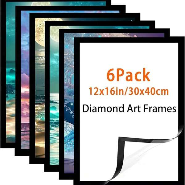 1/6pcs Diamond Art Frame 12x16 Inch - Diamond Frames 30x40 Cm Painting Suitable For 10x14in(25 * 35cm) Picture, Self-Adhesive & Magnetic Diamond Frames, Easy To Replace, Suitable Frames Painting For Wall, Window & Door, Great Choice For Certificates/Weding Photos/Art Painting/Posters