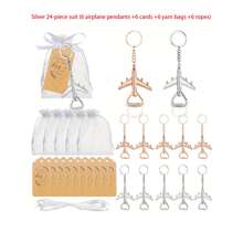 24pcs Aircraft Bottle Opener Keychains, Accompanied By Sand Bag, Rope, And Thank You Cards, Suitable For Revealing Gender, Party Preferences, Birthday Party, Gifting, Valentine's Day, Kitchen & Bar Supplies, Party Favors