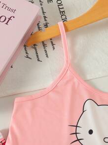 Sanrio Sanrio Girls' Plus Size Hello Kitty Pink Sleepwear Set, 2025 New Summer Cute Spaghetti Strap Ruffle Trim Short Pajama Top & Shorts