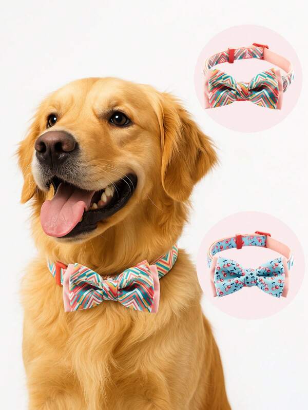 UFBemo 1pc Pink Cherry Blossom Dog Collar With Bow Tie – Perfect For Parties, Weddings & Outdoor Adventures, Adjustable For Medium-Large Dogs 22-88 Lbs