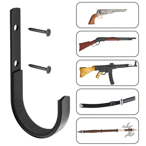 2pcs Wall-Mounted Gun Racks, Horizontal Metal Storage Display Hooks, J-Shaped Hooks