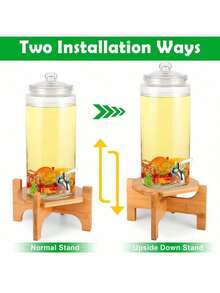 1件装饮料机及饮料机支架（天然竹制）。适用于直径最大可达8.66英寸（21.9厘米）的玻璃饮料机、水壶和玻璃水瓶。非常适合居家、派对和餐饮活动。饮料机支架，适用于直径最大可达8.66英寸的玻璃饮料机、水壶和容器，天然竹木材质。 - 米色 - 查看 8