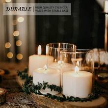 paquete de 12 jarrones de cristal cilíndricos transparentes de 5 pulgadas para centros de mesa, sostenedores a granel de velas Hurricane de cristal, pequeños floreros decorativos para mesas, sostenedores de velas flotantes para bodas y decoración del hogar - transparente - Ver 2