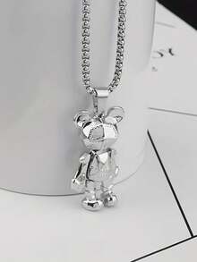 1pc Zinc Alloy Movable Arm/Leg Bear Pendant Necklace, Creative For Men's Casual Wear