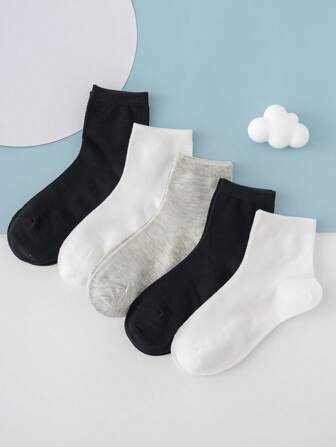 5 pièces Chaussettes athlétiques mi-mollet en maille noire, blanche et grise pour garçons, ultra-fines, conception de protection des pieds, ne se déforment pas