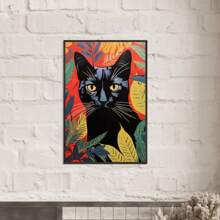 1 peça de presente, pôsteres de gato preto, impressão estilo Matisse, pôsteres coloridos de gato, artes de parede de gato, impressão vintage de gato preto, sem moldura