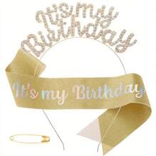 2 件/套，“这是我的生日”腰带水钻皇冠套装生日礼物生日腰带女士生日派对用品皇冠和丝带 30 岁 40 岁 50 岁 16 岁 18 岁 20 岁 19 岁 21 岁 60 岁适合任何年龄 - 彩色 - 查看 11