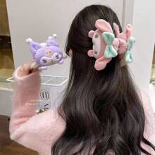 Sanrio 1pc Sanrio Hello Kitty Cute Plush Grip Clip, Kids Double Sided Kitty Shark Grip Clip, Back Of Head Disc Hair Accessory, Suitable For Daily Disc Hair, Makeup Home Bathroom Decor Fall Decor Back To School