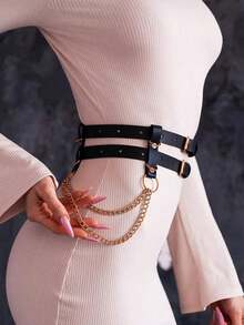1 chiếc thắt lưng tua rua đôi kiểu Gothic quyến rũ dành cho nữ, thích hợp cho tiệc Halloween hoặc mặc hàng ngày - màu đen - Xem 6