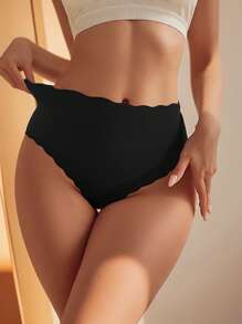 3 piezas Bragas sin costura de cintura alta con escote Panties cómodos de seda de hielo Bragas sexy Bragas sólidas Calzones Ropa interior para mujeres