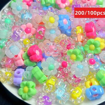 Yiwu Qiyou Accessories Co., LTD 12mm 200/100pcs Random Color Mixing Flower Acrylic Beads Matter Mix Color For Jewelry Making Dly Couple Bracelet NecklaceHandicrafts Small Business Supplies