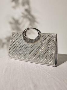 New Arrival Shiny Clutch Bag Small Square Purse For Women Evening Party Bridal Crossbody Bag With Full Rhinestones Winter Gifts - Silver - View 2
