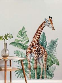 mama look 1/2 Pcs Removable PVC Wall Sticker With Turtle Leaf, Giraffe, Birds On Flower Branches, Bird Nest, Cartoon Wall Art Decoration For Bedroom, Living Room, Office, Bathroom