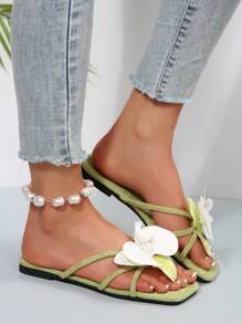 Zapatillas de tacón plano con estampado floral francés para mujer, nuevas sandalias de verano de moda casual, apropiadas para citas, fiestas, ir al trabajo, compras, reuniones, vacaciones, playa