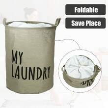 Foldable Laundry Basket, Drawstring Closure Laundry Hamper With Handle, Tall Decorative Laundry Basket For Bathroom - Grey - View 4