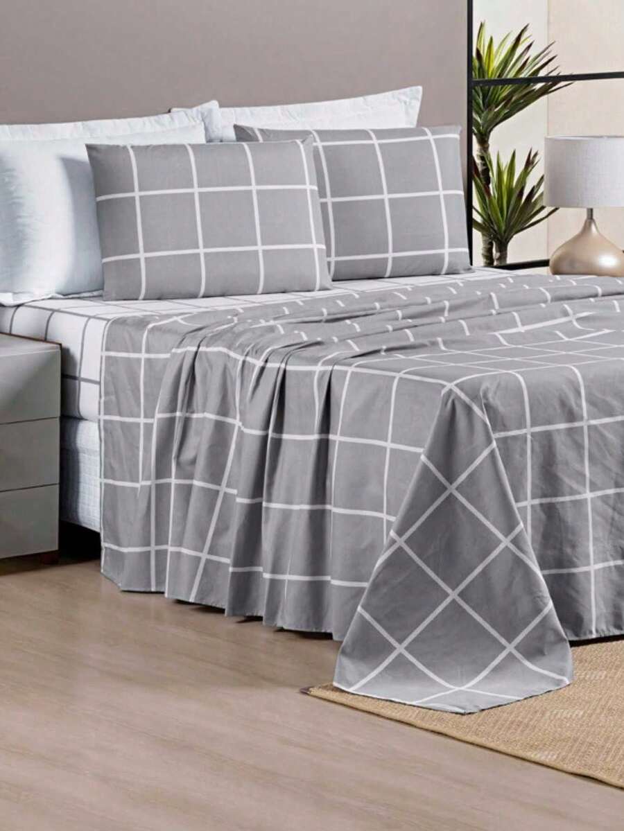 4-Piece King\Queen\Double\3-Piece Single Bed Set 200 Thread Count Percale Austin Print - 灰色 - 查看 1