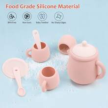 MCGMITT Silicone Tea Set, Tea Party Set For Little Girls Boys, 15 Pcs Dishwasher Safe Pretend Tea Set For Toddlers Kids Age 3-6, Cute Toy Kitchen Accessories For Children Birthday Gifts - Hồng - Xem 2