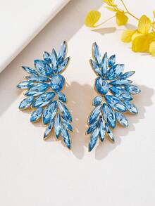 1 Pair Fashionable 3D Alloy Rhinestone Latin Dance Feather Stud Earrings (Red & Multicolor, Uncontrollable Color Variation, May Not Match Original Image) - Baby Blue - View 3