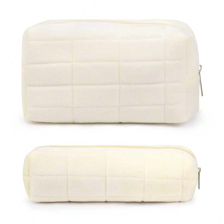 Checkered Makeup Bag Preppy Cosmetic Bag Bulk Blue Makeup Pouch Travel Toiletry Bag Organizer Cute Makeup Brushes Storage Bag Women Fashion - 柔白 - 查看 1
