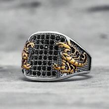 Men's Rings Wide Ring With Scorpion And Black Cubic Zirconia, Index Finger And Middle Finger Rings, Blessing Gift, Size 7-14