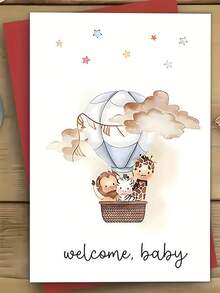 1 张热气球和长颈鹿图案淋浴贺卡（带信封）、可爱的洗礼和新生儿祝贺卡、适合家人、朋友、新妈妈和爸爸的通用纸卡 - 彩色 - 查看 1