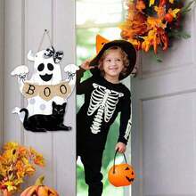 Halloween BOO Decorations Ghost Hanging Sign Front Door Hanger Wreath Decor Indoor Outdoor Yard Wall Decorations Cute Ghost Black Cat Wooden Door Sign For Halloween Party Supplies Room Decor Bedroom Decor Home Decor Halloween Decor Fall Decor - Multicolor - View 5