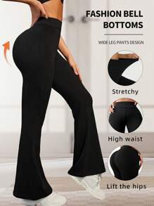 1pc Women's High Waist Leggings Yoga Pants, Slim Fit Flared Leg Trousers With Stretchy Lightweight Fabric, Casual Everyday Wear, Spring/Summer