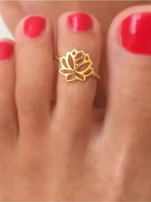 1 Piece Of Summer Flower Hollow Light Luxury Fashion Copper Gold Women's Foot Ring, Suitable For Beach Vacation Outdoor Party With Daily Clothing Accessories. - 金色 - 查看 4