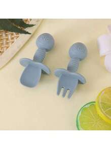 2 pezzi Set di forchette e cucchiai per l'addestramento dei bambini, posateria per l'apprendimento in silicone morbido a forma di panda per neonati, accessori per l'alimentazione, regalo per Ognissanti, Natale, Ringraziamento e Pasqua