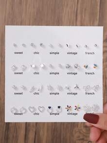 40pcs/80pcs/160pcs Studded Snowflake, Butterfly, Heart, Starfish, Star, Crown Design Earrings Set, Suitable For Women's Daily Wear, Weddings, Banquets, Parties, Gifts - Multicolor - View 22