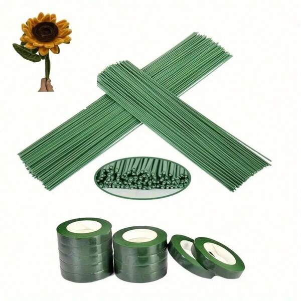 50pcs 40cm Green Iron Floral Wire With 1 Roll Floral Tape, Used For Bouquet Wrapping, Crafts Decoration, DIY Handmade, Flower Arranging, Gift Wrapping, Flexible Design, Durable High Tenacity, Flower Fixing Tool
