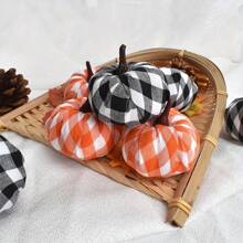 6/8 Stücke bunter karierter Stoff Schaum Künstliche Kürbis Set, beinhaltet 2 verschiedene Farbstile mit je 8 künstlichen Kürbissen, geeignet für Herbst Erntefest Dekoration, Halloween Feiertags Deko, Party Requisiten, zum Selbermachen