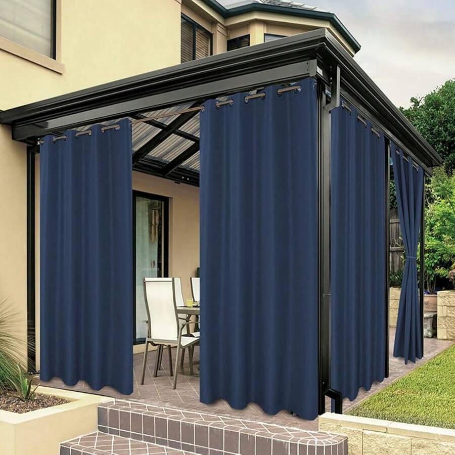 2025Hot-BONZER Waterproof Outdoor Curtains Patio, Premium Thick Privacy Weatherproof Grommet Outside Curtains Porch, Pergola, Cabana, 1 Panel, 54W X 84L Inch, - 海軍 - 查看 1