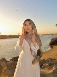1 pièce Voile multicolore imprimé bohème pour femmes, modèle de hijab mode décontracté de rue, convient pour un port quotidien, toutes saisons