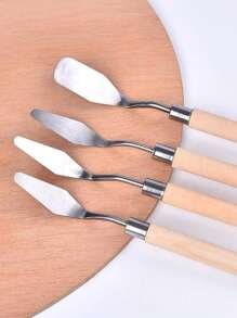 4pcs/Set Oil Painting Scraper; Oil Painting Brush, Paint Brush, Oil Painting Stick Special Scraper Pigment Knife Muscle Painting Gouache Painting Acrylic Painting With Mixing Knife