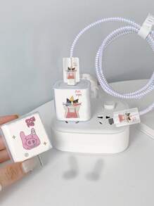 5 Stück/Set niedliche Schwein/Katze Muster kompatibel mit 18W/20W Apple Ladegerät Schutzabdeckungen, TPU weiche Kabelschutz, Ladezubehör, Handyzubehör
