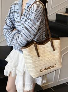 peach tree Women Tote Bag, Small Square Handbag, Woven Handbag, Woven Tote Bag, Multifunction, Small Size, Retro Style, Women Travel Bag, Suitable For University, School, Travel, Vacation, Lightweight, Large Capacity, Autumn, Christmas, Thanksgiving, Fashion, Casual, Travel, Gift For Friends, Valentine's Day, Peach Tree Brand