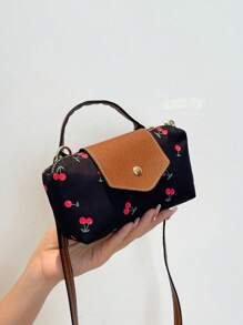 Nuova mini borsa a patta in nylon impermeabile per primavera/estate, borsa a tracolla o a spalla con stampa a ciliegie, adatta per shopping, feste, pendolarismo, rossetto