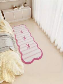 1 Stück weiches Plüsch rosa Schleife & gestreifter Schlafzimmer Teppich, Kunstkaschmir, rutschfest, leicht zu reinigen, leicht und bequem, geeignet für Schlafzimmer und Innenräume, Schlafzimmerteppich, Heimdekoration. Hinweis: Aufgrund von Beleuchtung und Fotografie kann das Produkt leicht von dem Foto abweichen, wobei der tatsächliche Artikel eine hellere Farbe als das kräftige Foto hat. - Verschiedenfarbig - Übersicht 3