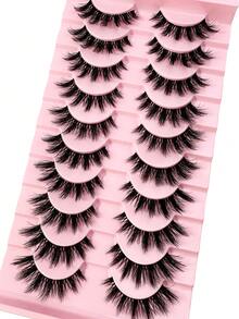 LYBCG 10 Pairs Natural Look False Eyelashes, Handmade Faux Mink Transparent Stem False Lashes, Lightweight & Reusable For Women's Daily Life Cosplay Manga Cat False Lashes Makeup And Work - 黑色 - 查看 2