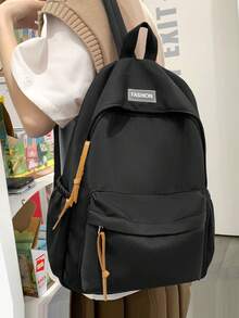 大容量纯色休闲背包，简约自然风格，适合初中、高中和大学生，通勤必备，8种颜色可选，书包/学生包/大学背包，大容量背包，适合学校、大学和旅行。 - 彩色 - 查看 4