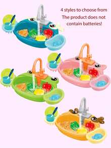 电动厨房水槽洗碗机儿童玩具，逼真的厨房用具，循环水，动物洗衣机碗，互动亲子玩具，男孩和女孩的礼物（一些配件随机，不含普通电池） - 彩色 - 查看 8