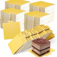 50/100pcs Mini Cardboard Cake Base, Golden Mousse Dessert Board Base, Disposable Paperboard Cupcake Boards, For Wedding Birthday Party Dessert Displays Tray Pastry Plates - Grease Proof & Moisture Resistant Assorted Sizes (Rectangle Square Triangle)