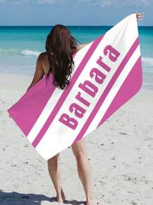 1 pièce Serviette de plage surdimensionnée en microfibre avec texte personnalisé, motif géométrique rayé minimaliste. Cadeau personnalisé pour les amis, les camarades de classe, la remise des diplômes. Couverture de plage/piscine/voyage , indispensable pour les vacances