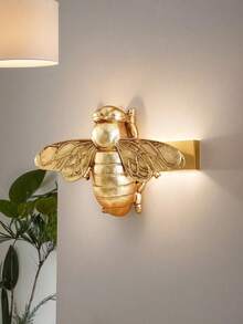 1 pieza Colgante de pared con forma de abeja dorada creativa y única, decoración de insecto con marco hecho a mano, decoración para el hogar/fiesta/museo de insectos, regalo distintivo para entusiastas de los insectos - Dorado - Ver 6