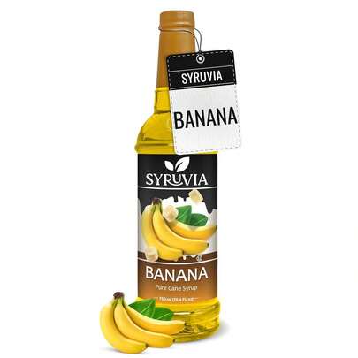 Syruvia Banana Flavored Syrup - 25.4 Fl Oz Premium Flavoring Syrup - Kosher Flavored Syrups, Gluten Free, No Coloring, Perfect For Drinks, Soda, Shakes, Cocktails, Desserts, And More.