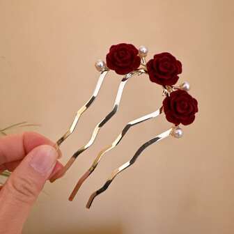 Luxury Chinese Style Faux Pearl 4-Prong Hair Comb, Hairpin For Buns And Updos Combs For Hair Side Comb, Wedding, Bridesmaids Gifts, Hair Accessories