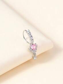 1pc Gold & Pink Heart Shaped Tassel Design Nose Ring, Suitable For Daily Wear For Women - Silver - View 4