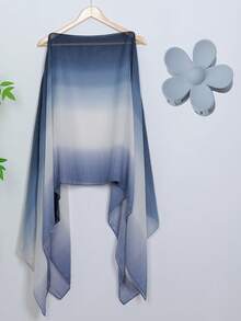 2 件女士柔软撞色渐变披肩花朵发圈套装雪纺披肩彩色发圈发饰套装时尚夏季围巾发饰套装长披肩和围巾头饰套装